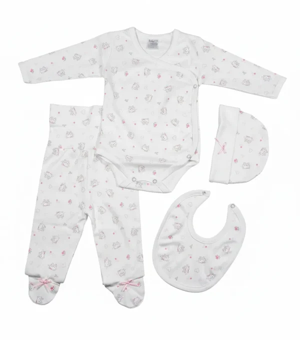 Ajuar Pima Entero Rosado AJUAR CLÍNICO PIMA DE 4 PZAS PARA BEBÉ: COLECCIÓN ESTAMPADA