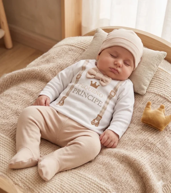 SET DE 3 PZAS BEBÉ  DE ALGODÓN PIMA: PEQUEÑO PRÍNCIPE