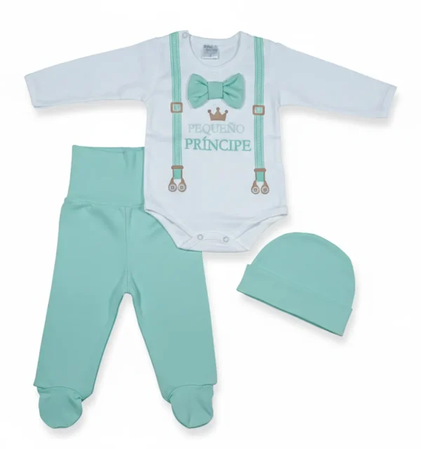 SET DE 3 PZAS BEBÉ  DE ALGODÓN PIMA: PEQUEÑO PRÍNCIPE