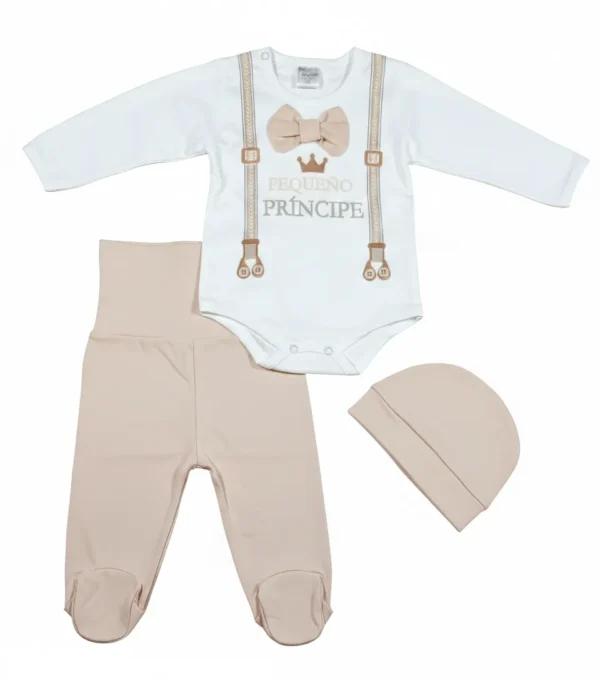 SET DE 3 PZAS BEBÉ  DE ALGODÓN PIMA: PEQUEÑO PRÍNCIPE