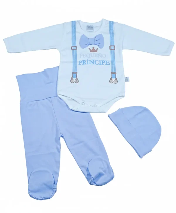SET DE 3 PZAS BEBÉ  DE ALGODÓN PIMA: PEQUEÑO PRÍNCIPE