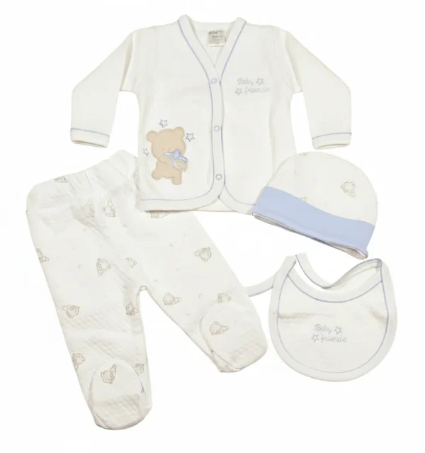 AJUAR CLÍNICO EN JACQUARD DE 4 PZAS PARA BEBÉ: COLECCIÓN BABY FRIENDS MARCA: BABY COCOTTO.